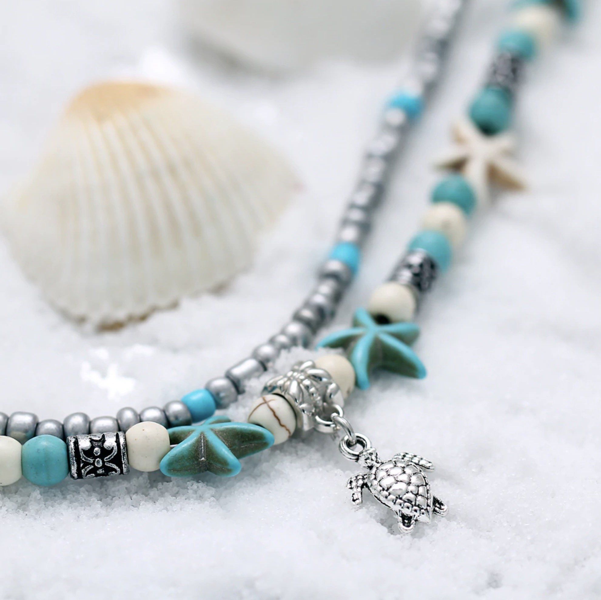 Beachy Sea Star & Turtle Anklet