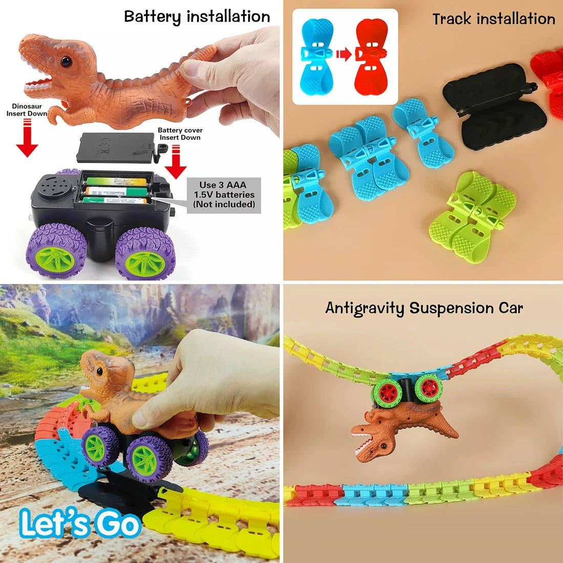 DinoRacer Track Set - Roaring with Anti-gravity Dinosaur Cars