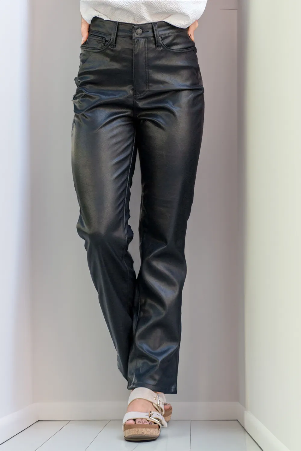 Faux Leather High Rise Straight Pants