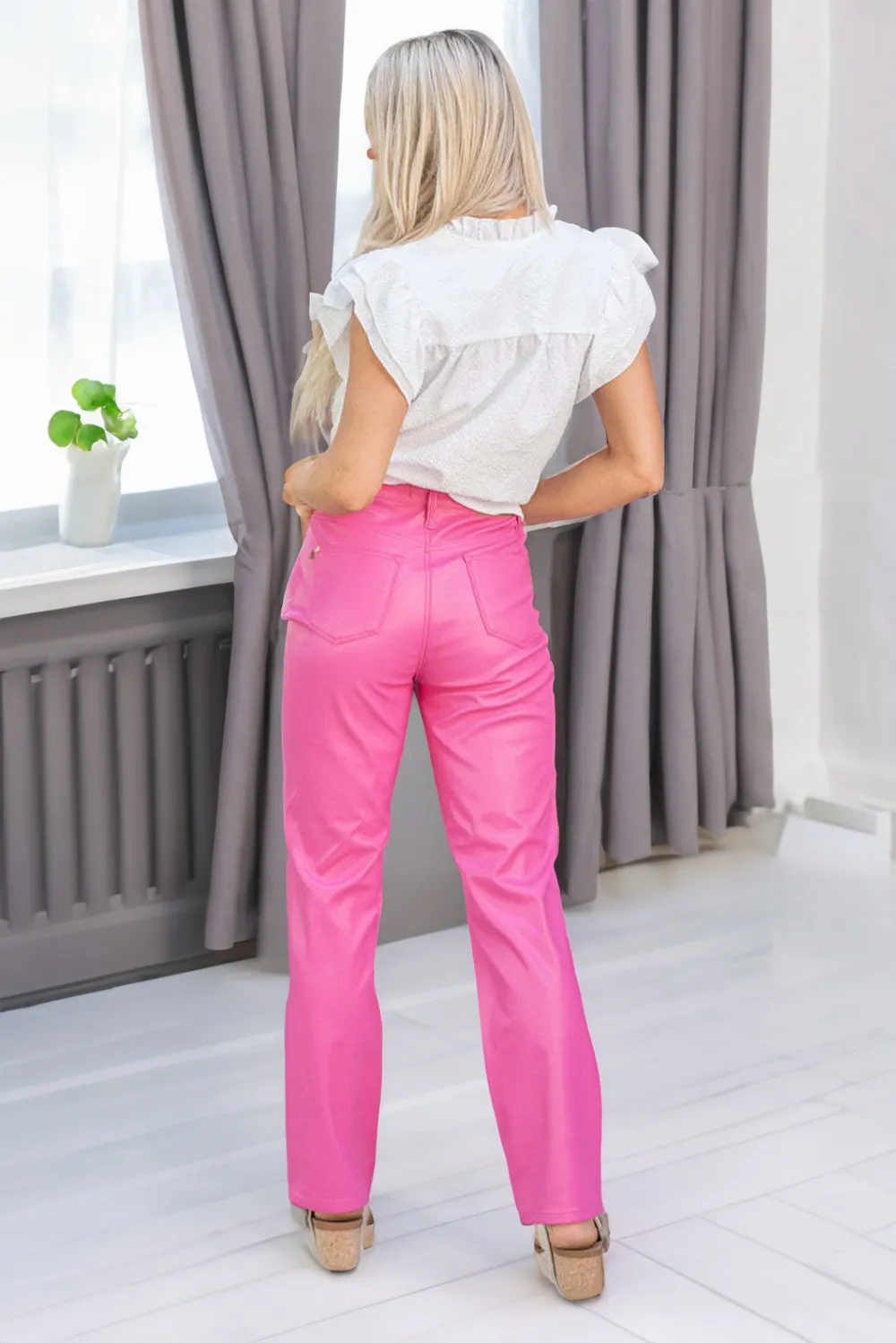 Faux Leather High Rise Straight Pants