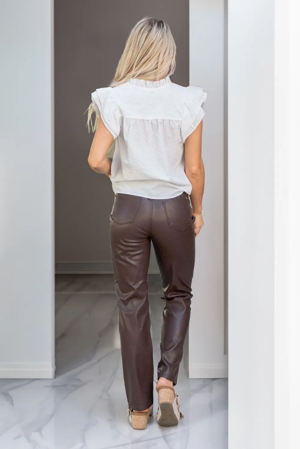 Faux Leather High Rise Straight Pants