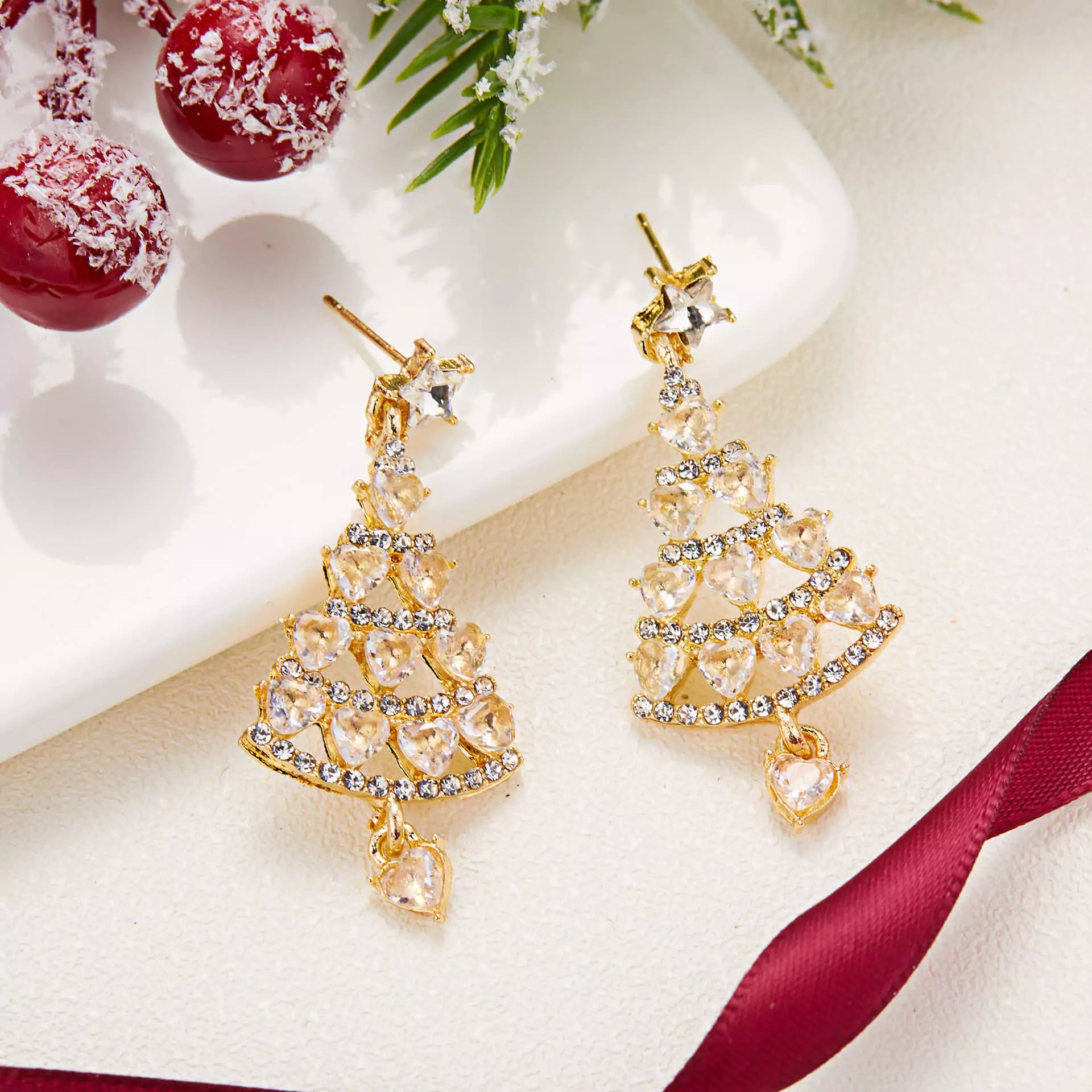 FEELIVE Christmas Sale - Sparkling Christmas Tree Zircon Drop Earrings