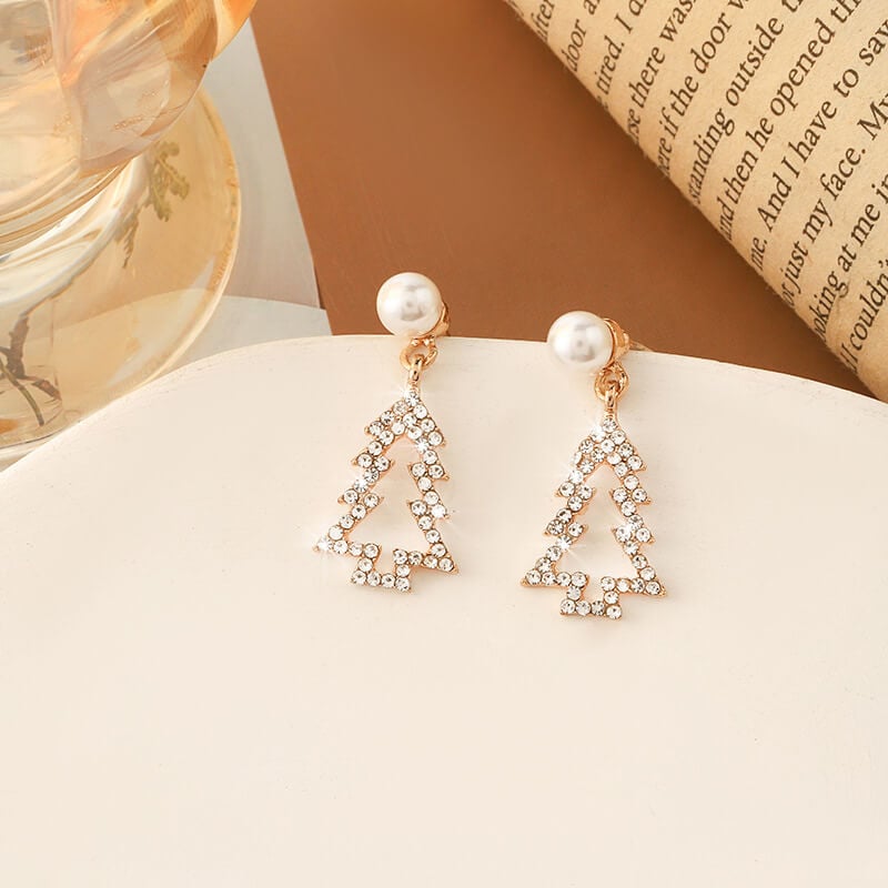 FEELIVE Golden Christmas Tree Imitation Pearl Earrings