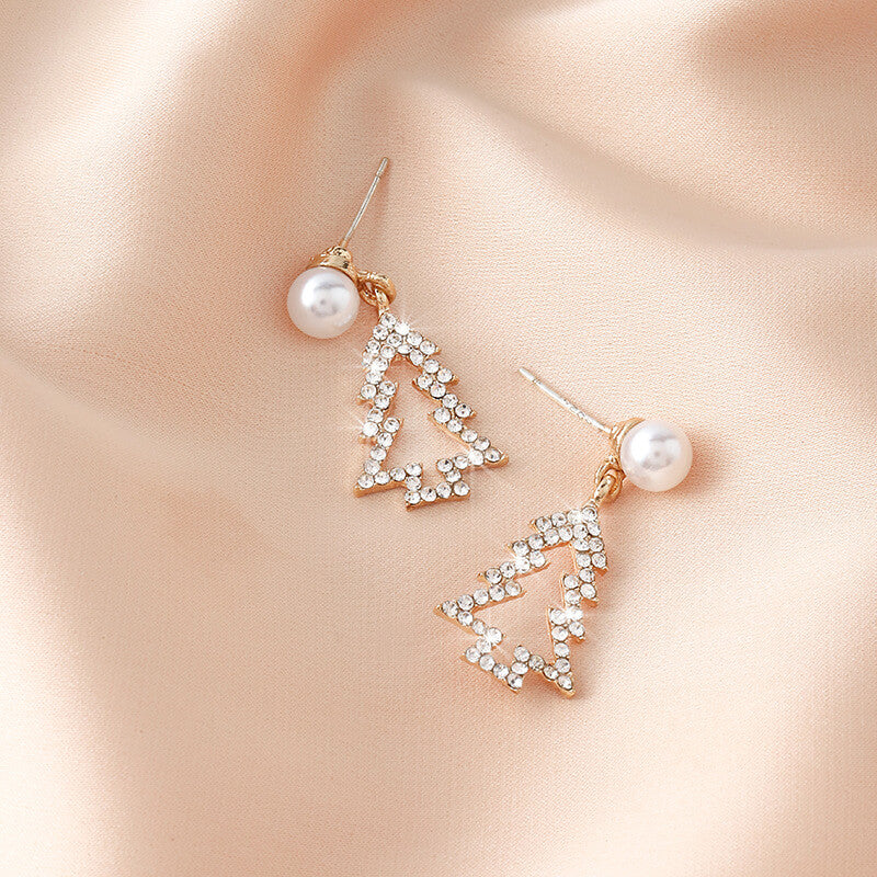 FEELIVE Golden Christmas Tree Imitation Pearl Earrings