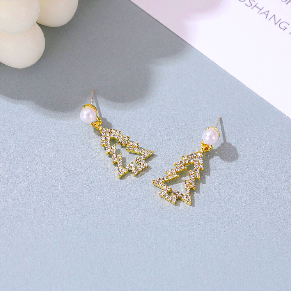 FEELIVE Golden Christmas Tree Imitation Pearl Earrings