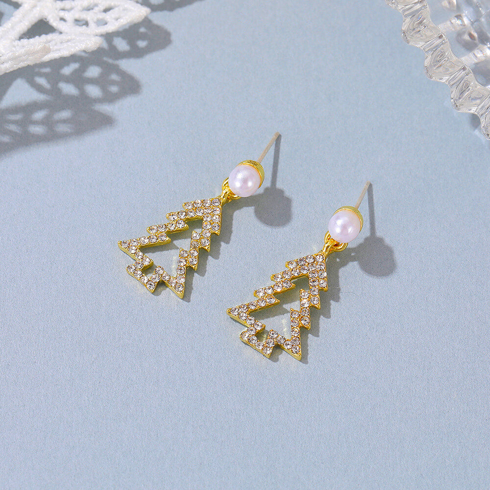 FEELIVE Golden Christmas Tree Imitation Pearl Earrings