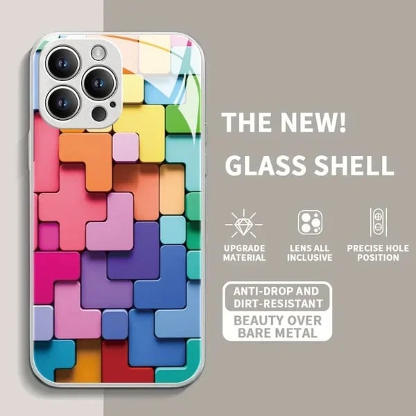 Flat 3D Square Pattern Glass Case for iPhone case