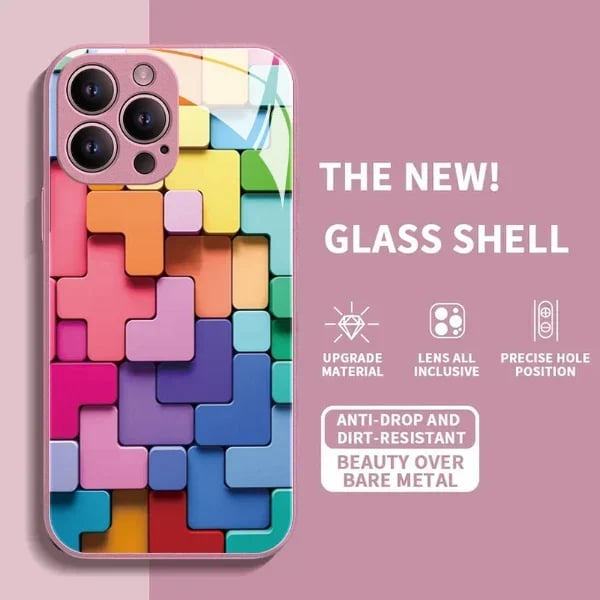 Flat 3D Square Pattern Glass Case for iPhone case