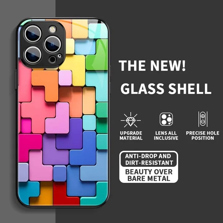 Flat 3D Square Pattern Glass Case for iPhone case