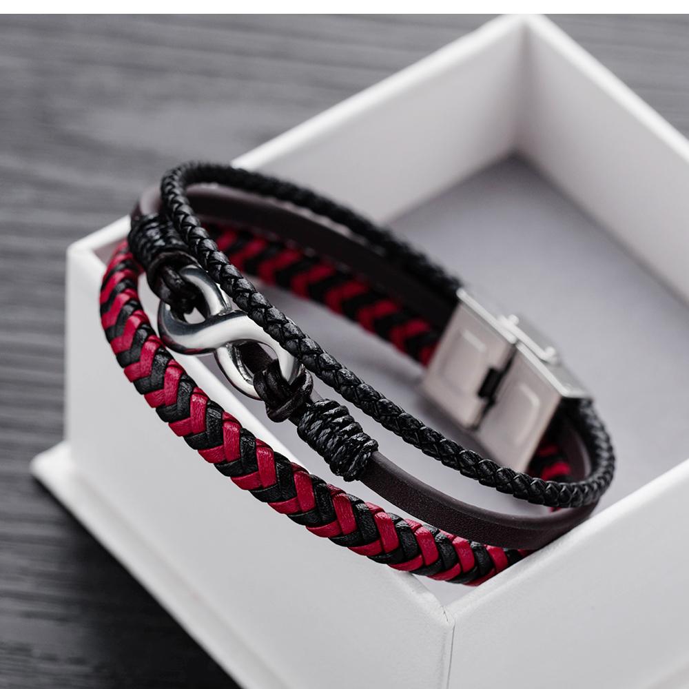 High-quality Leather Handmade Personalise  infinity figure 8 bracelet titanium steel bracelet-Limited Edition