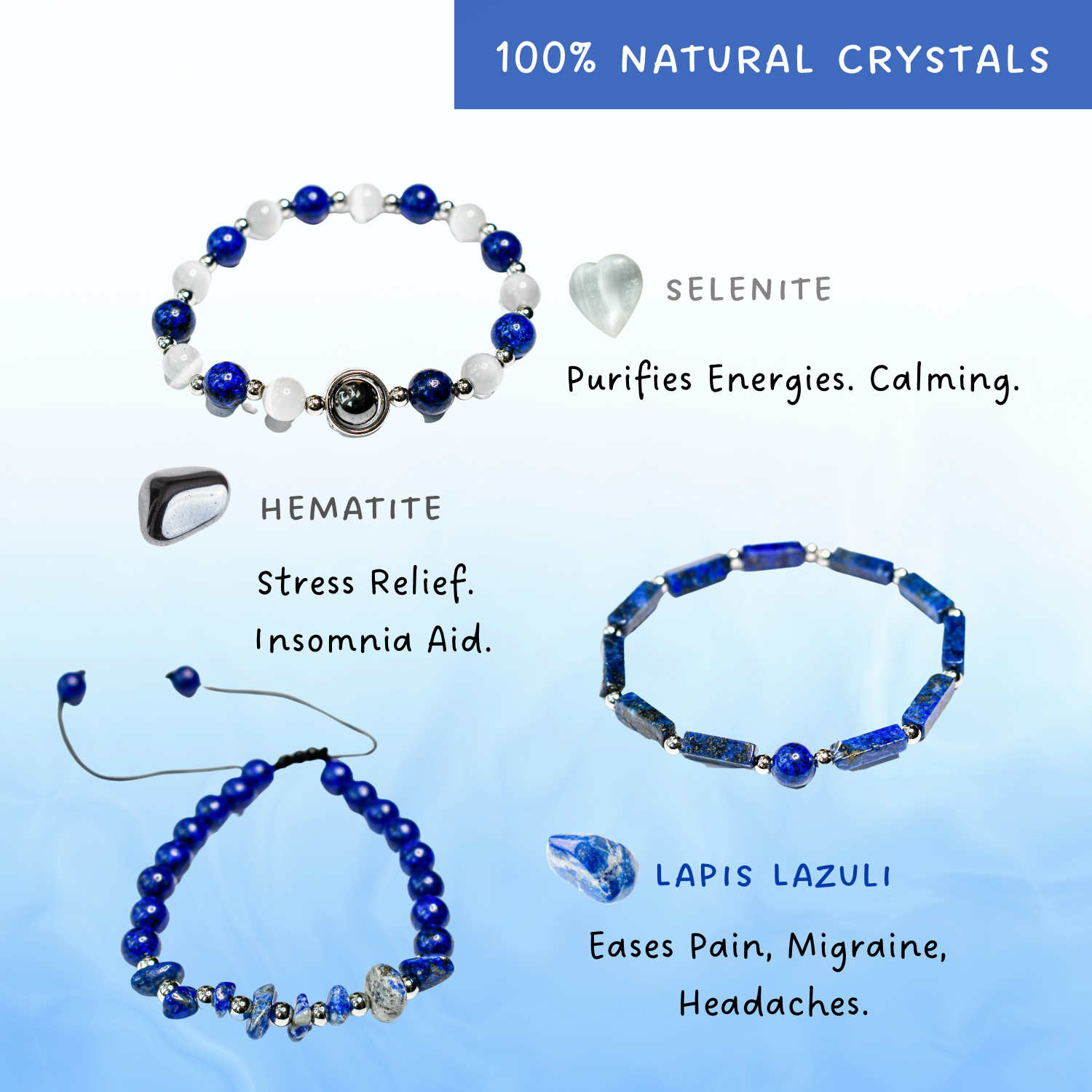 Lapis Lazuli Sleep & Pain Relief Bracelet Pack