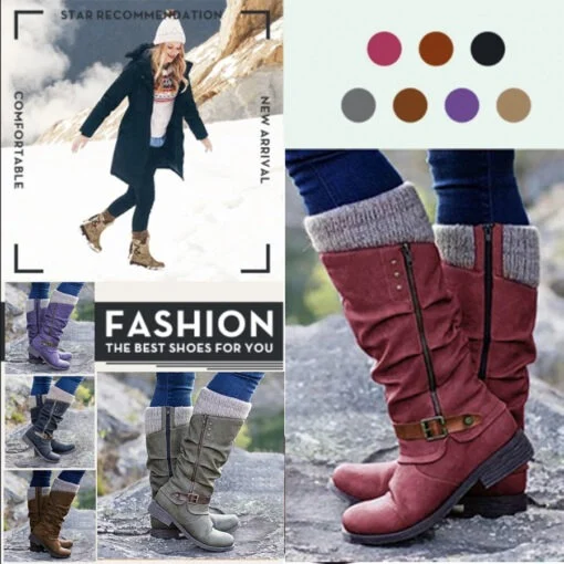 LAST DAY 40% OFF - Women's Leather Flat Heel Mid-Calf Zipper Boots