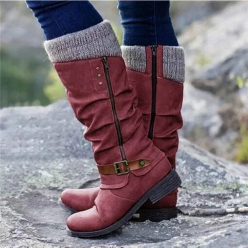 LAST DAY 40% OFF - Women's Leather Flat Heel Mid-Calf Zipper Boots