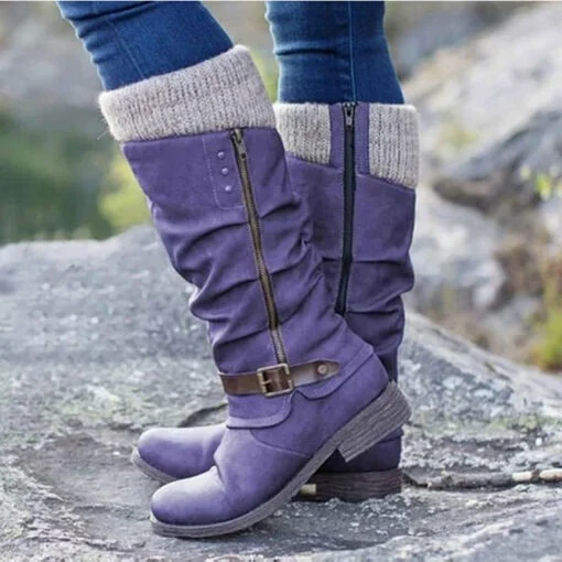 LAST DAY 40% OFF - Women's Leather Flat Heel Mid-Calf Zipper Boots