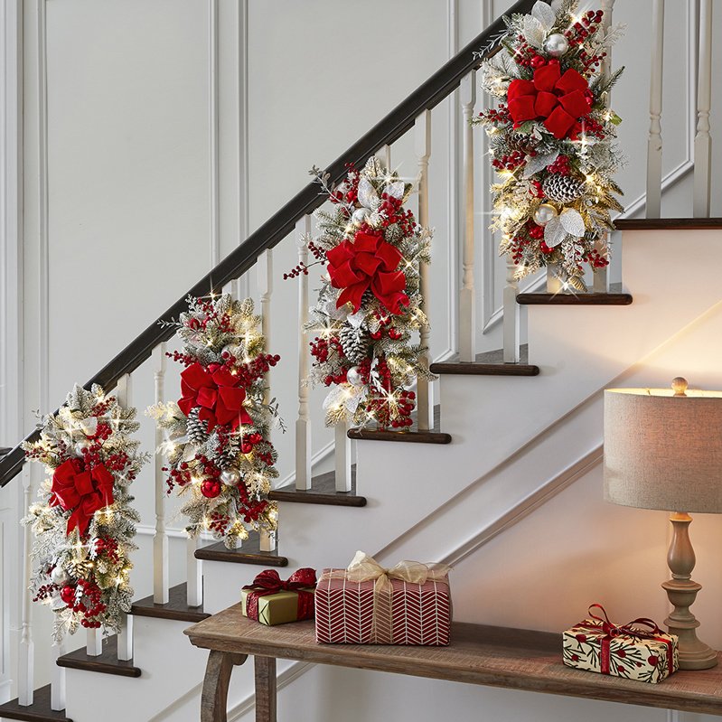 LAST DAY SPECIAL SALE 49% OFF -The Cordless Prelit Stairway Swag Trim