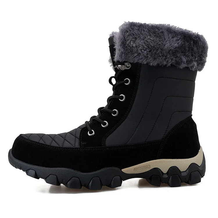 Men's Warm Fleece Lined Waterproof High Top Fur Snow Boots