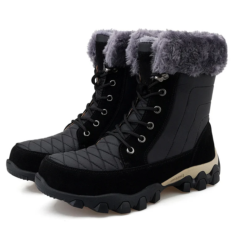 Men's Warm Fleece Lined Waterproof High Top Fur Snow Boots