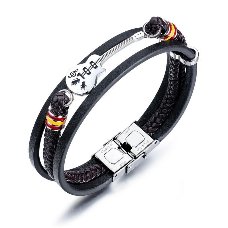 Musicwaker - High-quality Leather Handmade Unique Bracelet Limited Edition (Guitar+Traditional guitar+ Beth+ Guitar Necklace+Music )