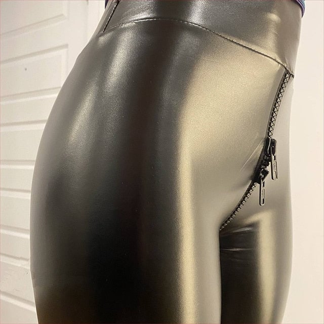 Open Crotch Leather Leggings