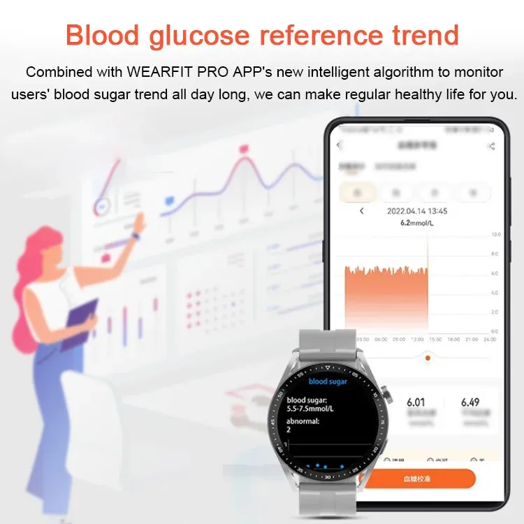 Painless Blood Sugar Health Monitoring Smart Bluetooth Talking Watch