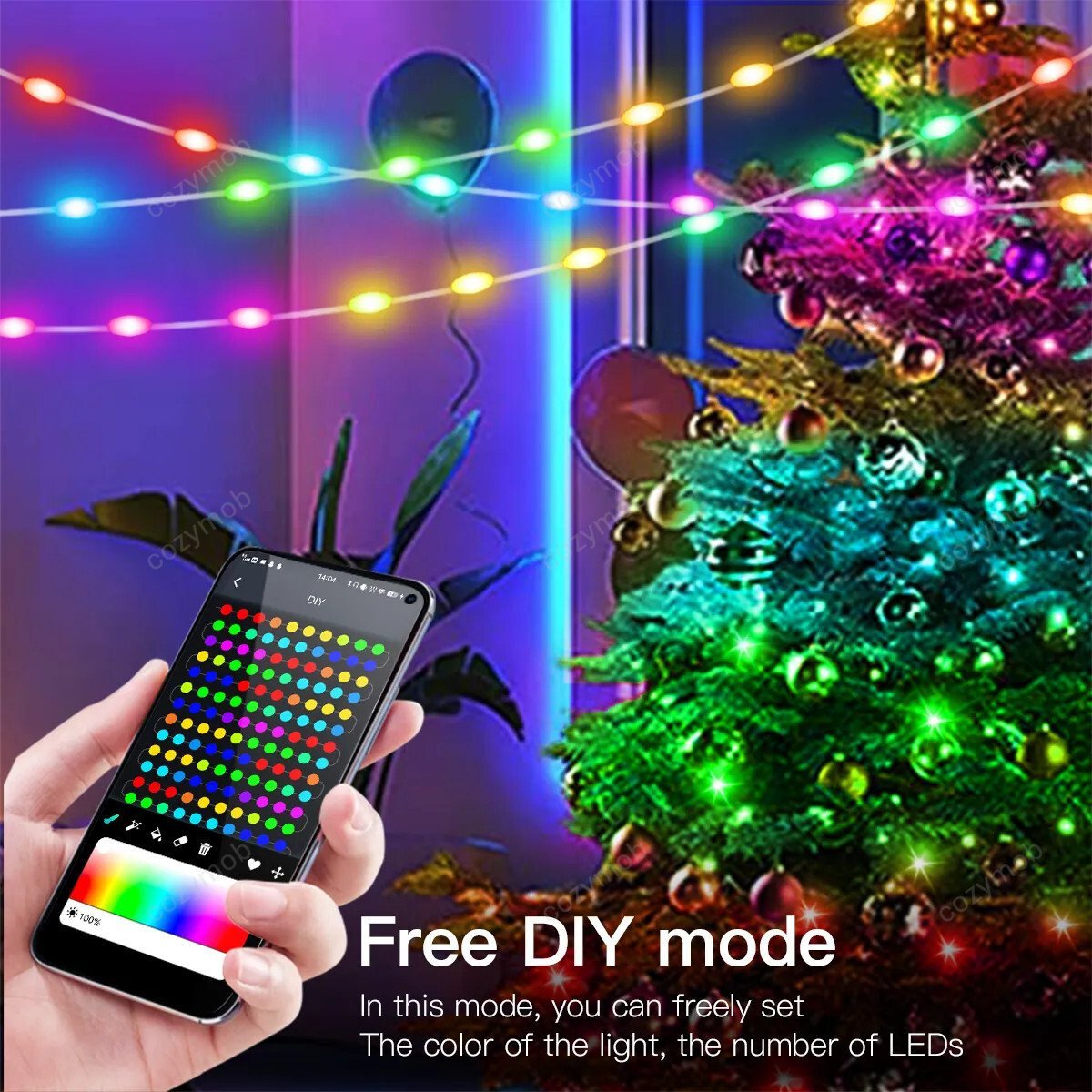 RGB Christmas LED Lights Fairy-String Smart Bluetooth Control + Music Sync.