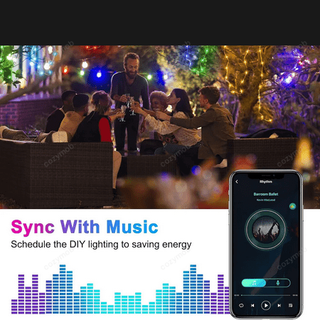 RGB Christmas LED Lights Fairy-String Smart Bluetooth Control + Music Sync.