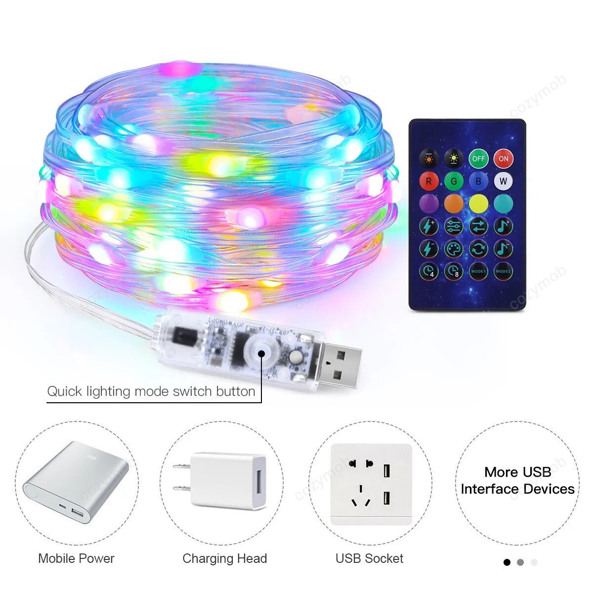 RGB Christmas LED Lights Fairy-String Smart Bluetooth Control + Music Sync.