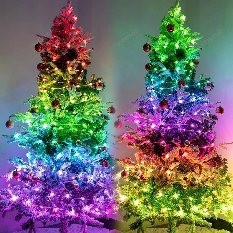 RGB Christmas LED Lights Fairy-String Smart Bluetooth Control + Music Sync.