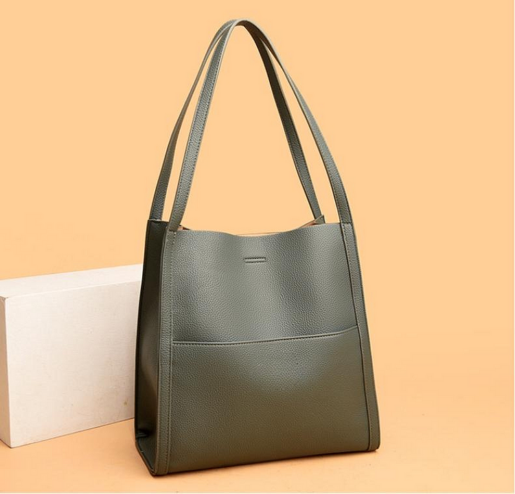 Solid Color Simple Genuine Leather Shoulder Bag