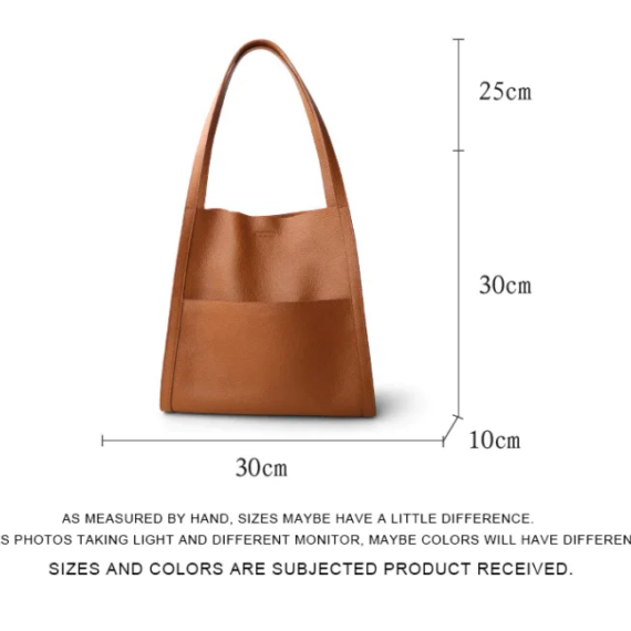 Solid Color Simple Genuine Leather Shoulder Bag