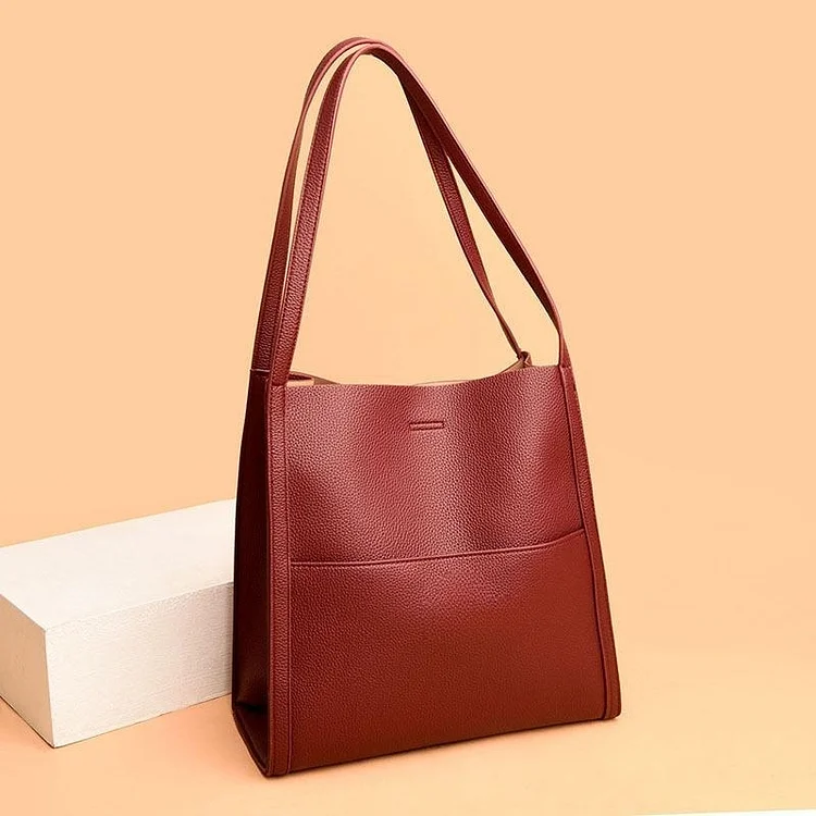 Solid Color Simple Genuine Leather Shoulder Bag