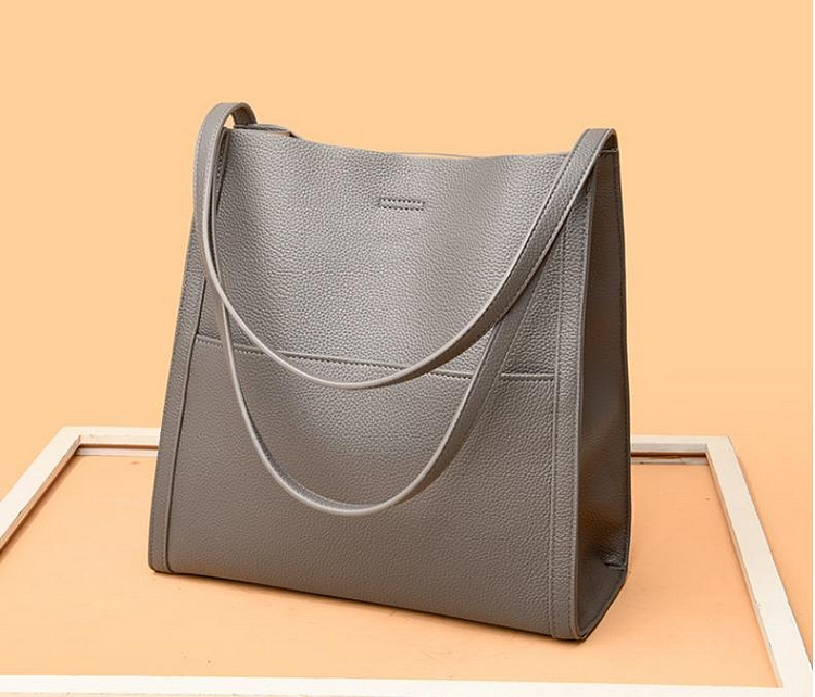 Solid Color Simple Genuine Leather Shoulder Bag