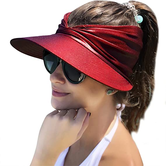 Summer Womens Sun Visor Hat Wide Brim UPF 50+ UV Protection Beach Sport Cap