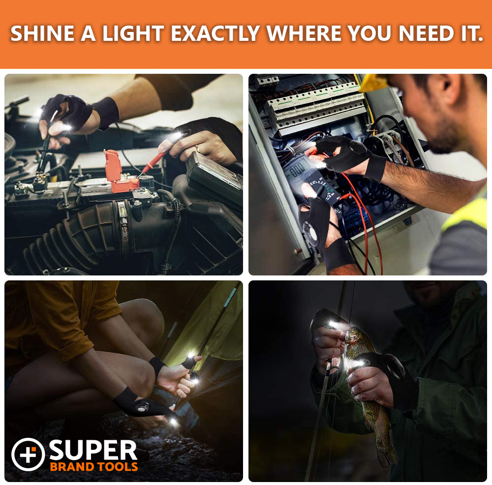 SuperGloves LED Flashlight Gloves - A Light Exactly Where You Need it!