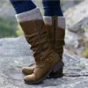 Women's Leather Flat Heel Mid-Calf Zipper Boots