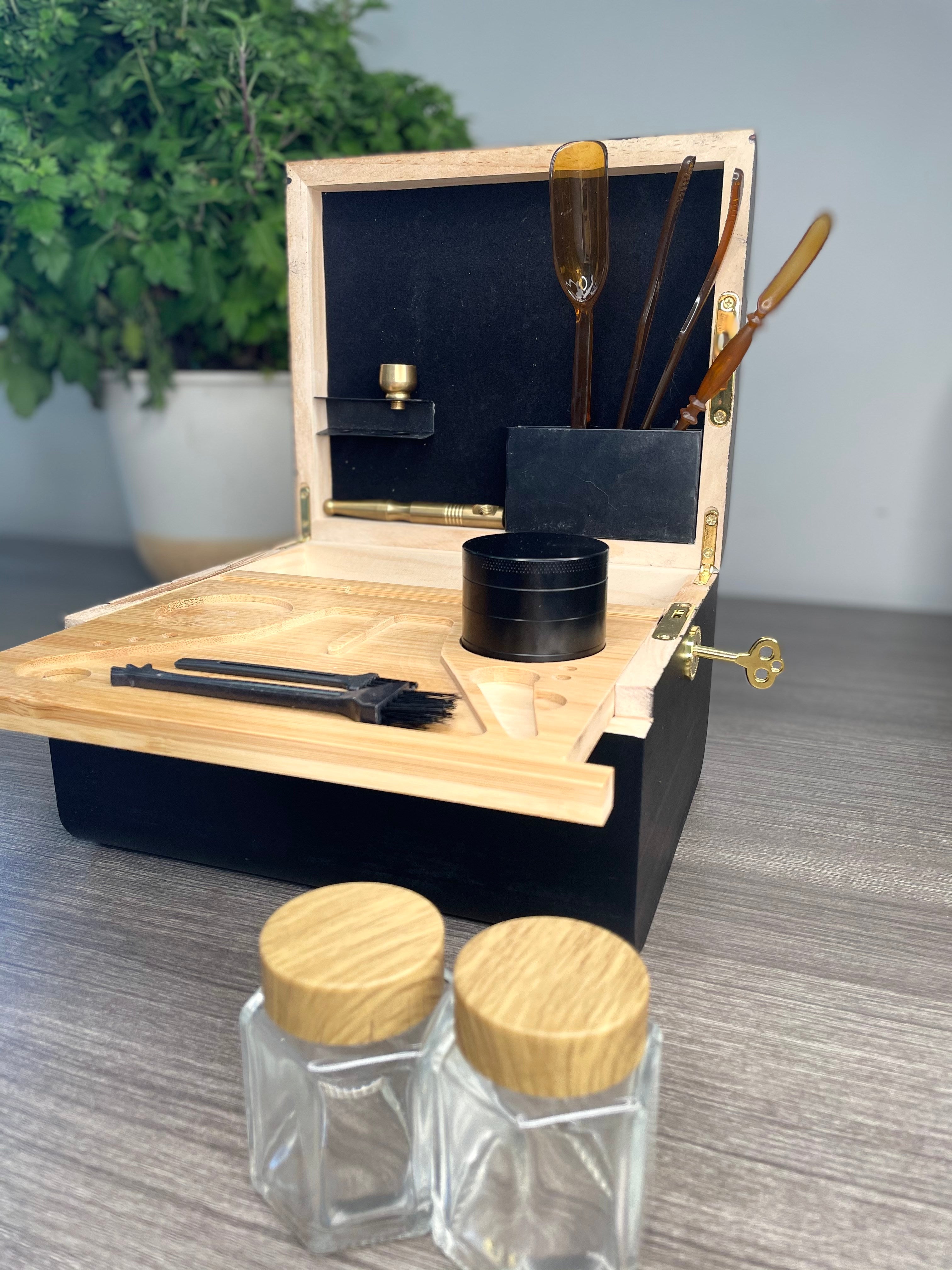 Wood Storage Set With Tray Bamboo Stash Box