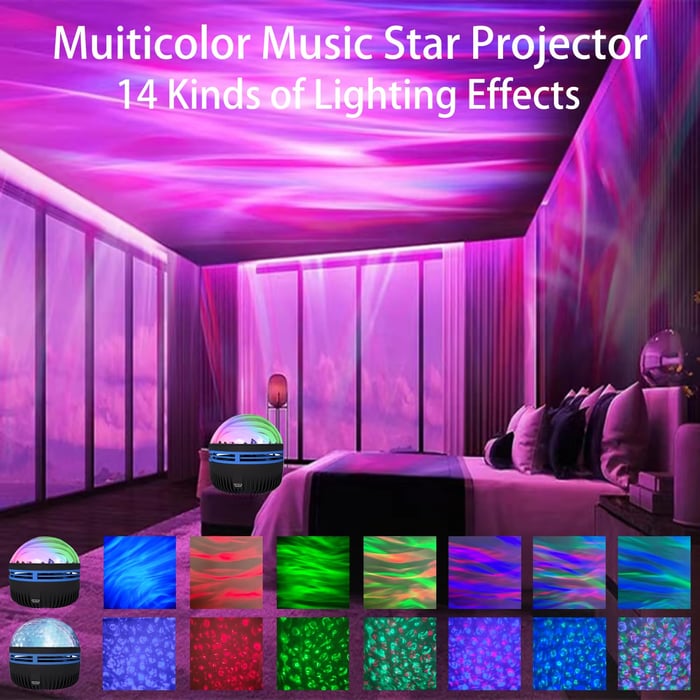 2 in 1 Northern Lights and Ocean Wave Projector with 14 Light Effects for Bedroom, Game Rooms, Home Theater, Birthday, Party