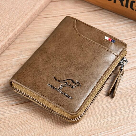 (2023-Christmas Hot Sale) Men Wallet Zipper Genuine Leather Purse (RFID PROTECTED)
