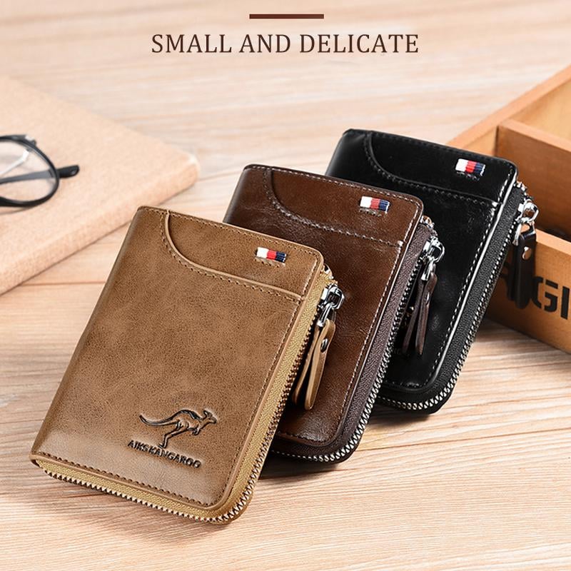 (2023-Christmas Hot Sale) Men Wallet Zipper Genuine Leather Purse (RFID PROTECTED)