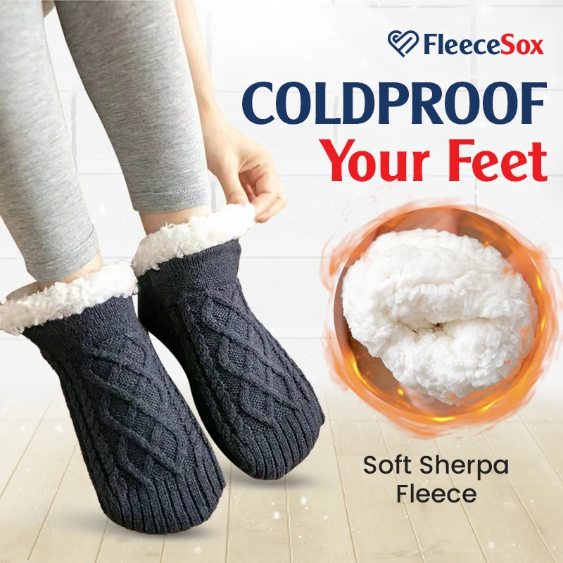 FleeceSox - Fleece-Lined Non-Slip Thermal Slippers Socks