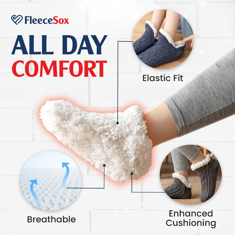 FleeceSox – Fleece-Lined Non-Slip Thermal Slippers Socks