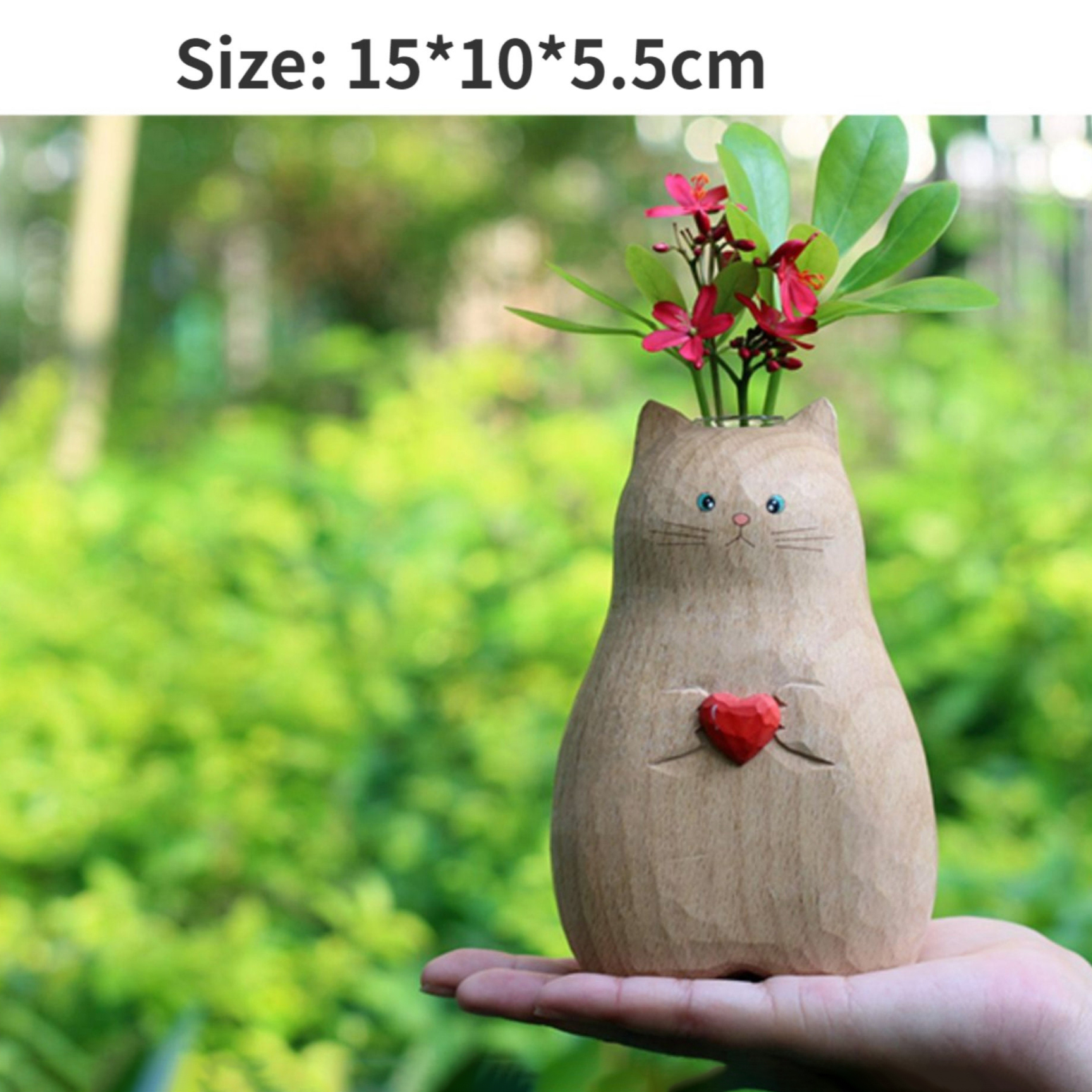 Handmade Wooden Cat Vase