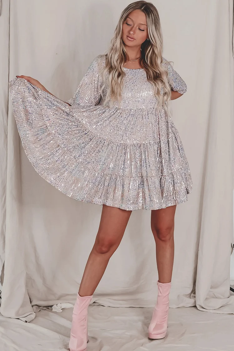 Last Day 75% - Sequin Baby Doll Dress