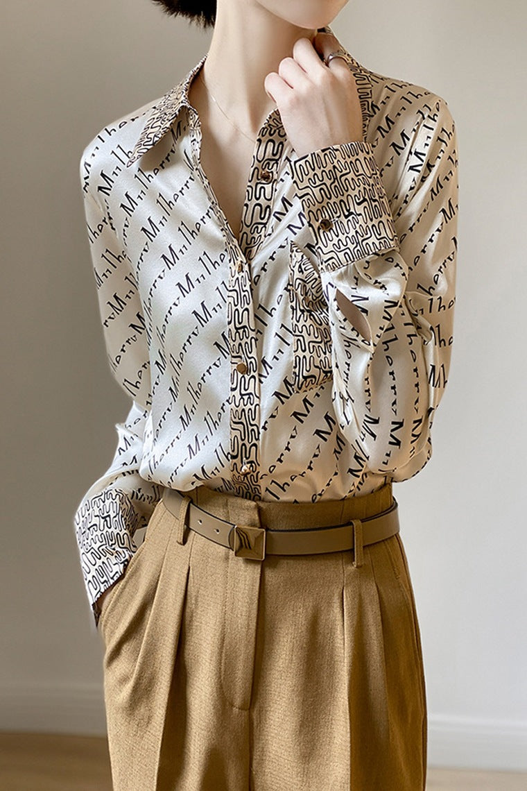 Long Sleeve Monogram Printed Silk Shirt