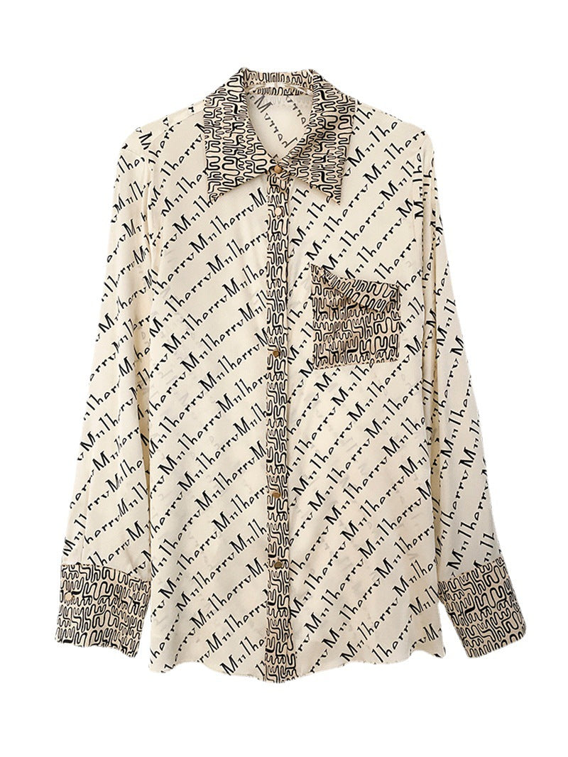 Long Sleeve Monogram Printed Silk Shirt