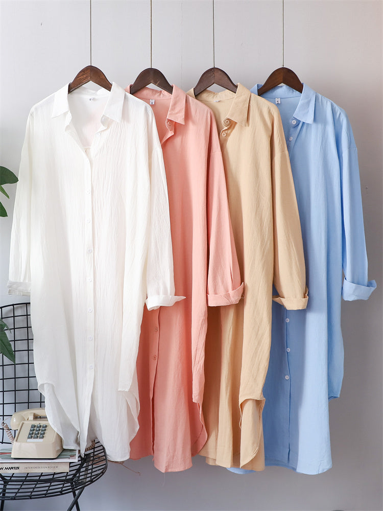 Long-sleeved Cotton Linen Loose Style Shirt