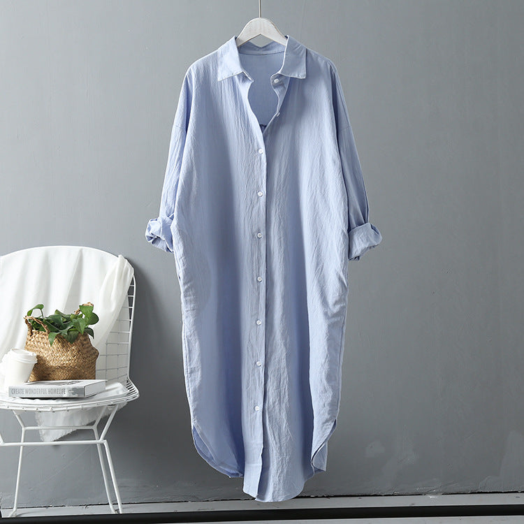 Long-sleeved Cotton Linen Loose Style Shirt