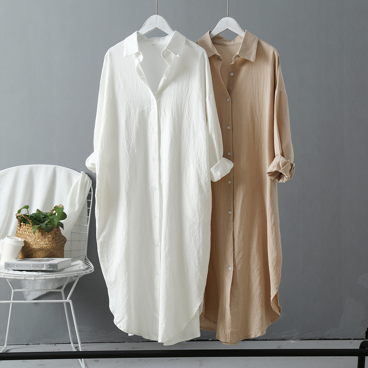 Long-sleeved Cotton Linen Loose Style Shirt