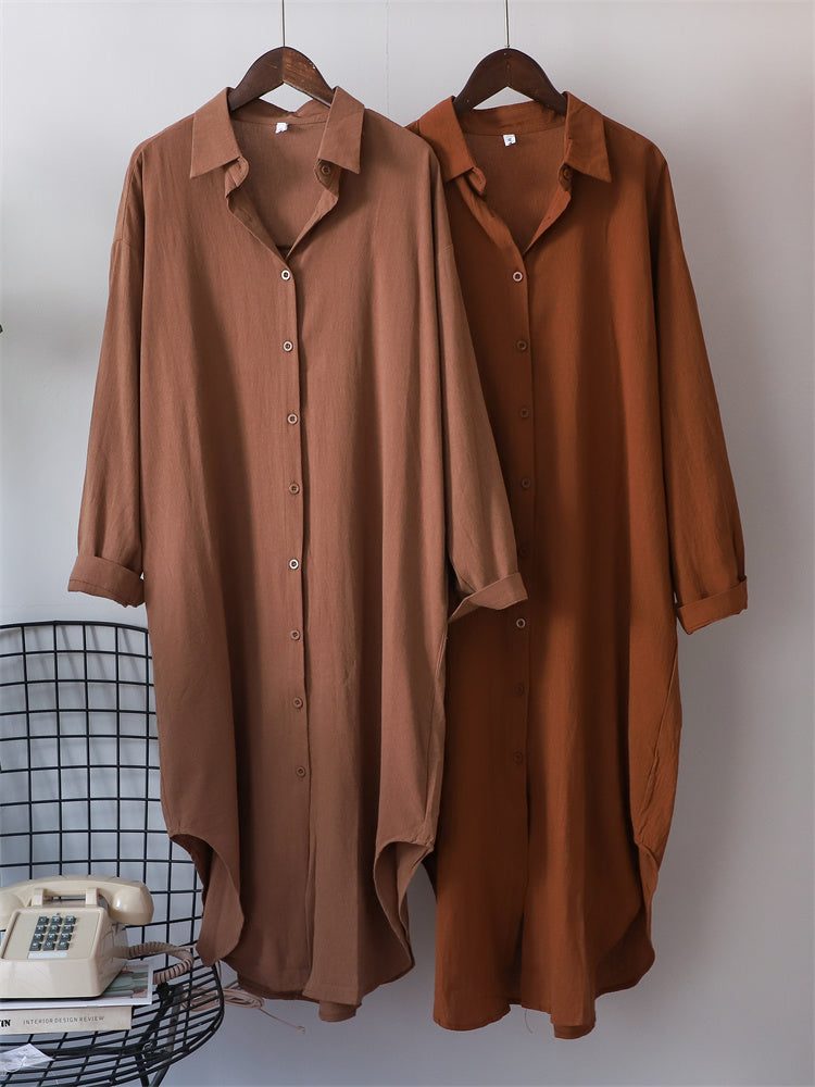 Long-sleeved Cotton Linen Loose Style Shirt