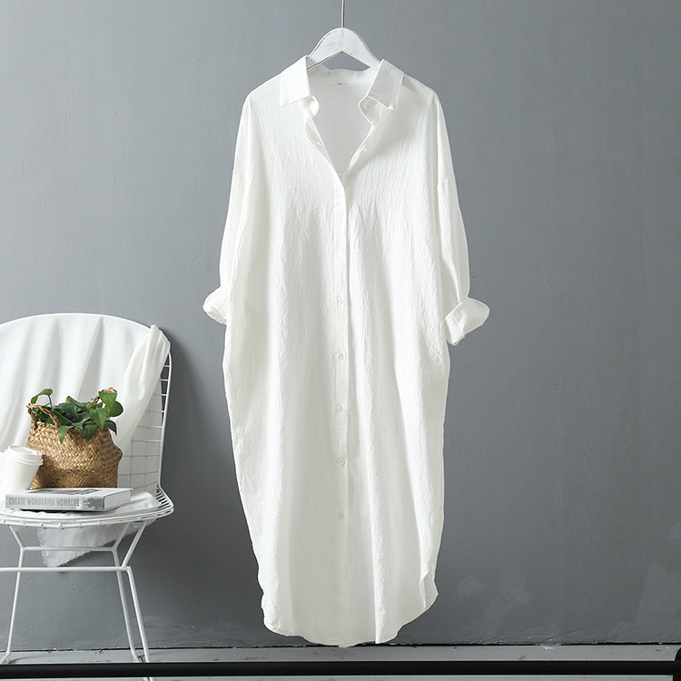 Long-sleeved Cotton Linen Loose Style Shirt